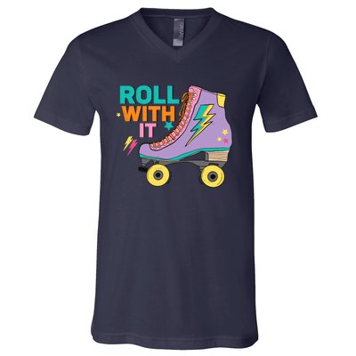 Retro Rollerskates 80S Derby Roller Skating For Teen Girl V-Neck T-Shirt