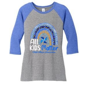 Retro Rainbow All Matter Pinwheel Abuse Awareness Cool Gift Women's Tri-Blend 3/4-Sleeve Raglan Shirt