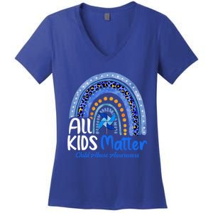 Retro Rainbow All Matter Pinwheel Abuse Awareness Cool Gift Women's V-Neck T-Shirt