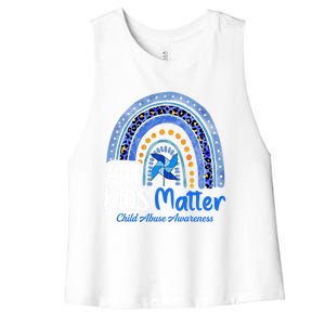 Retro Rainbow All Matter Pinwheel Abuse Awareness Cool Gift Women's Racerback Cropped Tank