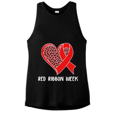 Red Ribbon Awareness Week Leopard Print Heart Ladies PosiCharge Tri-Blend Wicking Tank