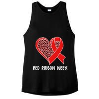 Red Ribbon Awareness Week Leopard Print Heart Ladies PosiCharge Tri-Blend Wicking Tank