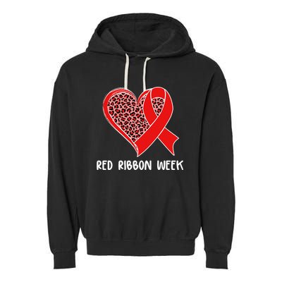 Red Ribbon Awareness Week Leopard Print Heart Garment-Dyed Fleece Hoodie