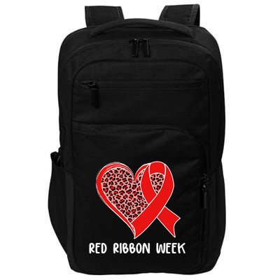 Red Ribbon Awareness Week Leopard Print Heart Impact Tech Backpack