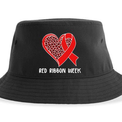 Red Ribbon Awareness Week Leopard Print Heart Sustainable Bucket Hat