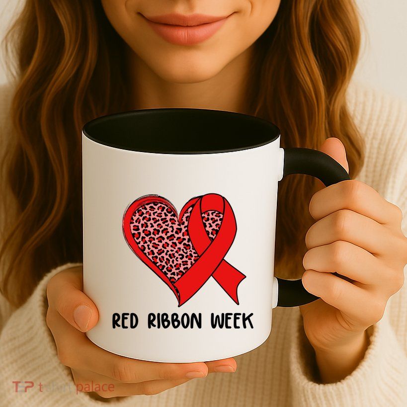 Red Ribbon Awareness Week Leopard Print Heart Mug