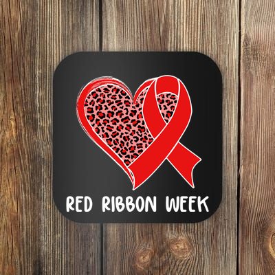 Red Ribbon Awareness Week Leopard Print Heart Coaster