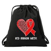 Red Ribbon Awareness Week Leopard Print Heart Drawstring Bag