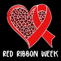 Red Ribbon Awareness Week Leopard Print Heart Drawstring Bag