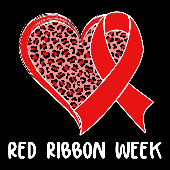 Red Ribbon Awareness Week Leopard Print Heart Drawstring Bag