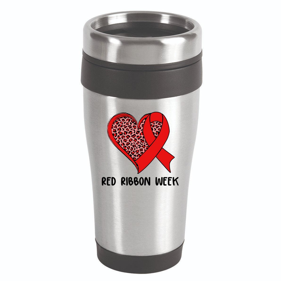 Red Ribbon Awareness Week Leopard Print Heart 16oz Travel Tumbler