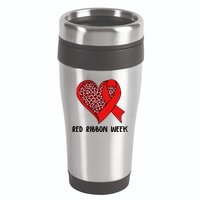 Red Ribbon Awareness Week Leopard Print Heart 16oz Travel Tumbler