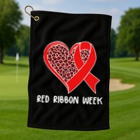 Red Ribbon Awareness Week Leopard Print Heart Golf Towel