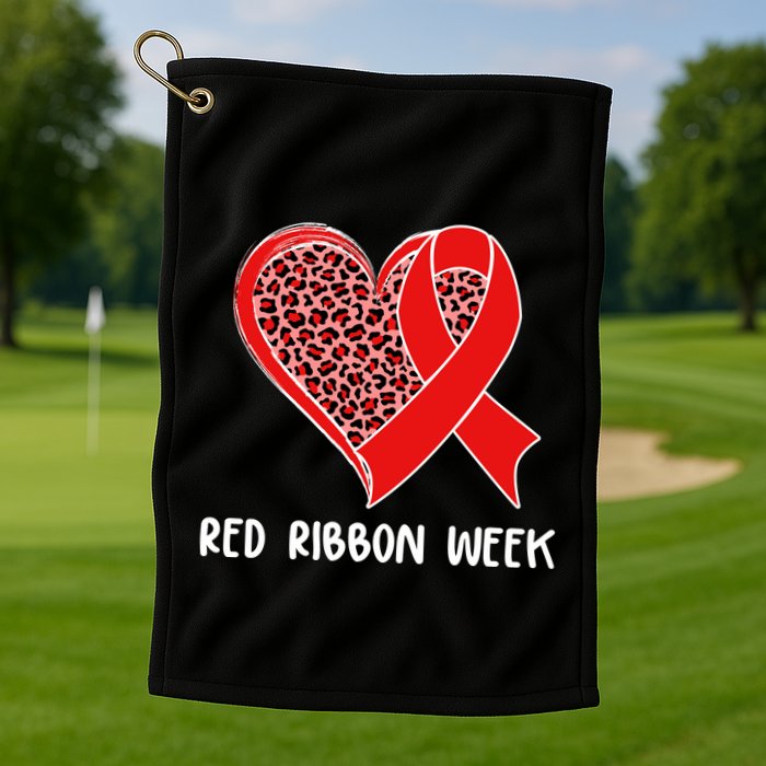 Red Ribbon Awareness Week Leopard Print Heart Golf Towel