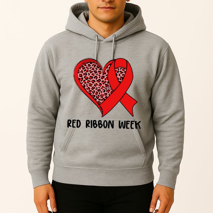 Red Ribbon Awareness Week Leopard Print Heart Hoodie