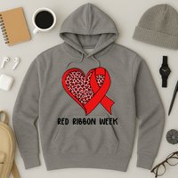 Red Ribbon Awareness Week Leopard Print Heart Hoodie