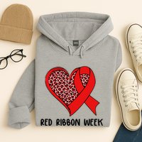 Red Ribbon Awareness Week Leopard Print Heart Hoodie