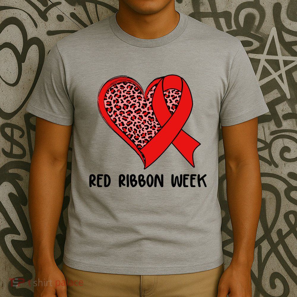 Red Ribbon Awareness Week Leopard Print Heart T-Shirt