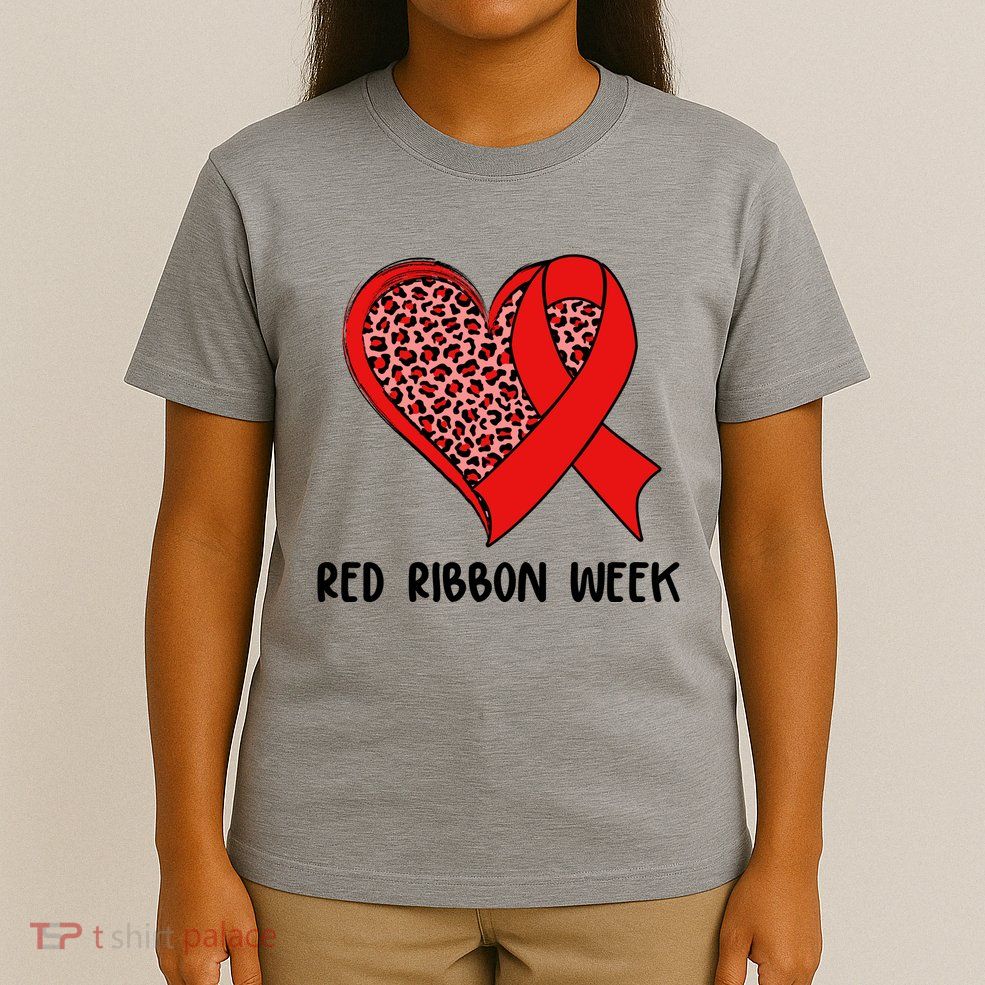 Red Ribbon Awareness Week Leopard Print Heart T-Shirt