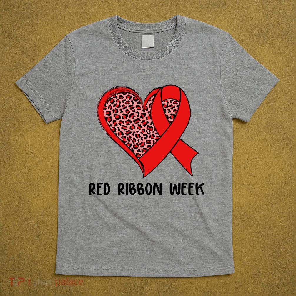 Red Ribbon Awareness Week Leopard Print Heart T-Shirt