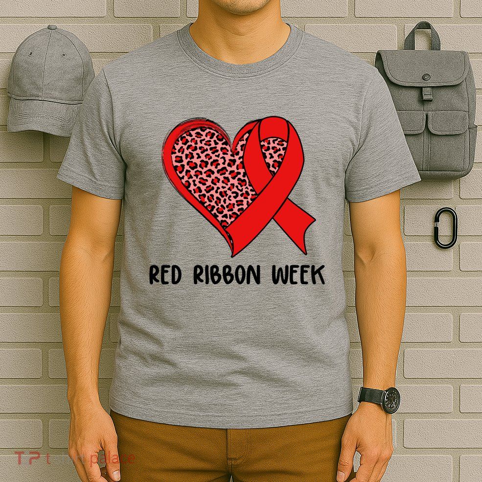 Red Ribbon Awareness Week Leopard Print Heart T-Shirt