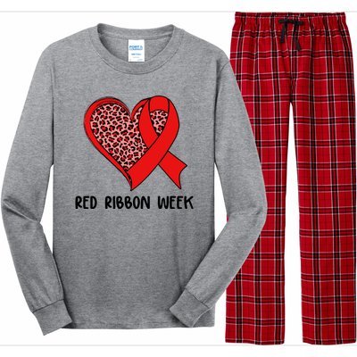 Red Ribbon Awareness Week Leopard Print Heart Long Sleeve Pajama Set