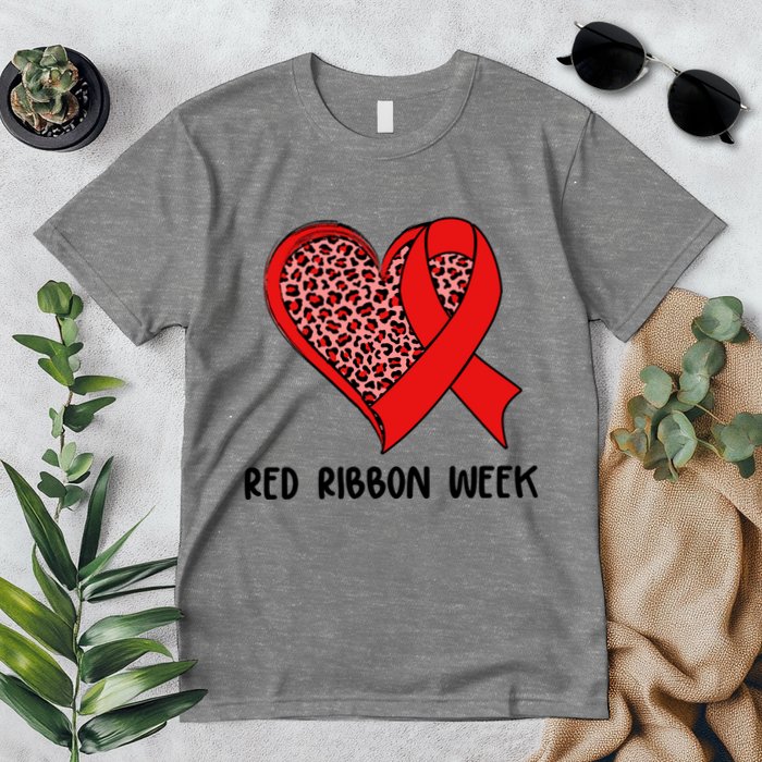 Red Ribbon Awareness Week Leopard Print Heart Premium T-Shirt