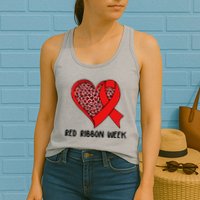 Red Ribbon Awareness Week Leopard Print Heart Womens Tank Top