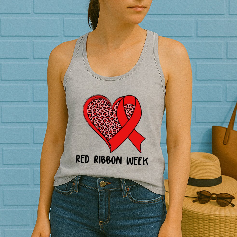 Red Ribbon Awareness Week Leopard Print Heart Womens Tank Top