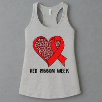 Red Ribbon Awareness Week Leopard Print Heart Womens Tank Top