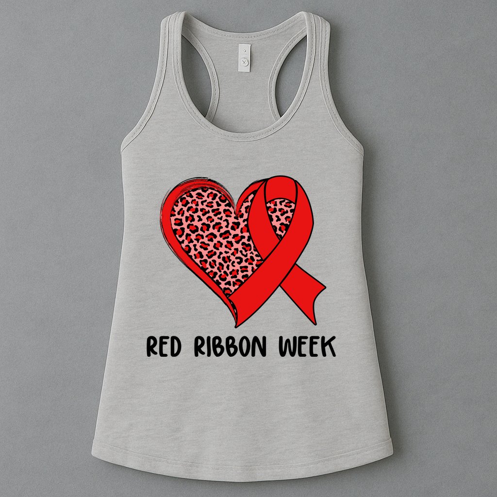 Red Ribbon Awareness Week Leopard Print Heart Womens Tank Top