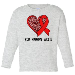 Red Ribbon Awareness Week Leopard Print Heart Toddler Long Sleeve Shirt