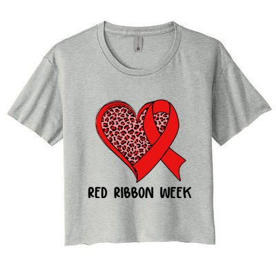 Red Ribbon Awareness Week Leopard Print Heart Crop Top