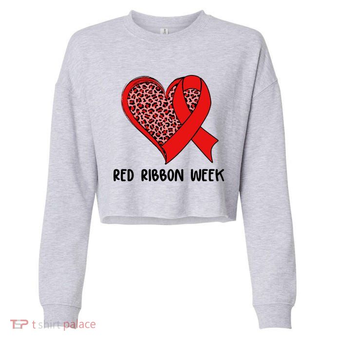 Red Ribbon Awareness Week Leopard Print Heart Cropped Pullover Crew