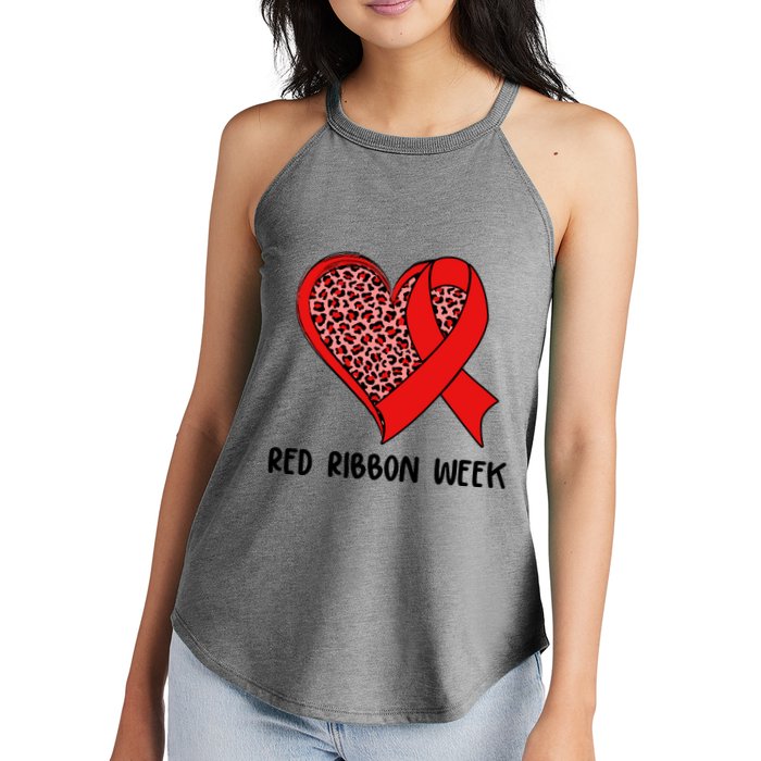 Red Ribbon Awareness Week Leopard Print Heart Women's Perfect Tri Rocker Tank