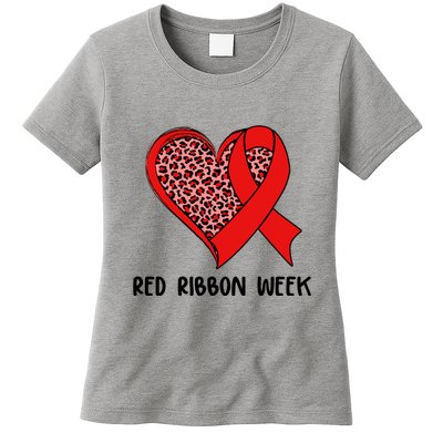 Red Ribbon Awareness Week Leopard Print Heart Womens T-Shirt