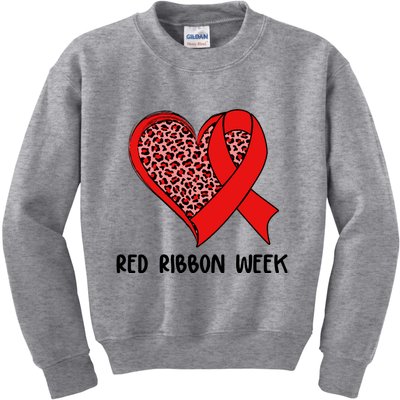 Red Ribbon Awareness Week Leopard Print Heart Kids Sweatshirt