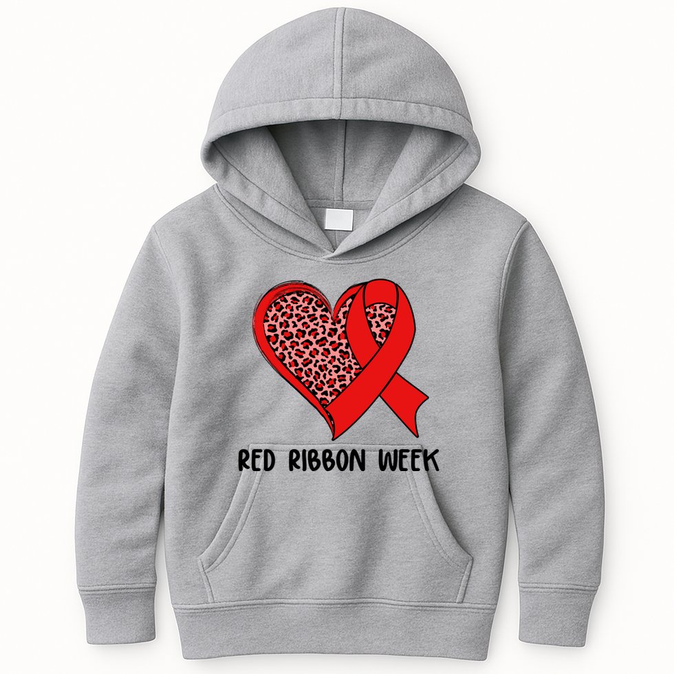 Red Ribbon Awareness Week Leopard Print Heart Kids Hoodie