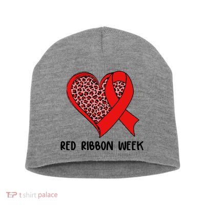 Red Ribbon Awareness Week Leopard Print Heart Short Acrylic Beanie