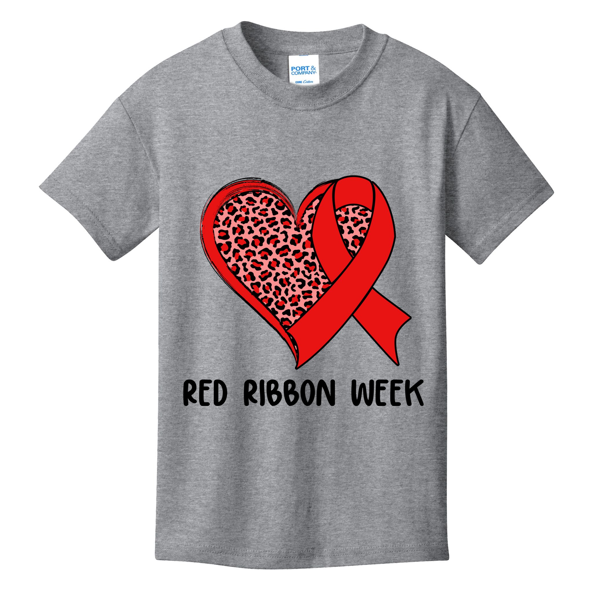 Red Ribbon Awareness Week Leopard Print Heart Kids T-Shirt