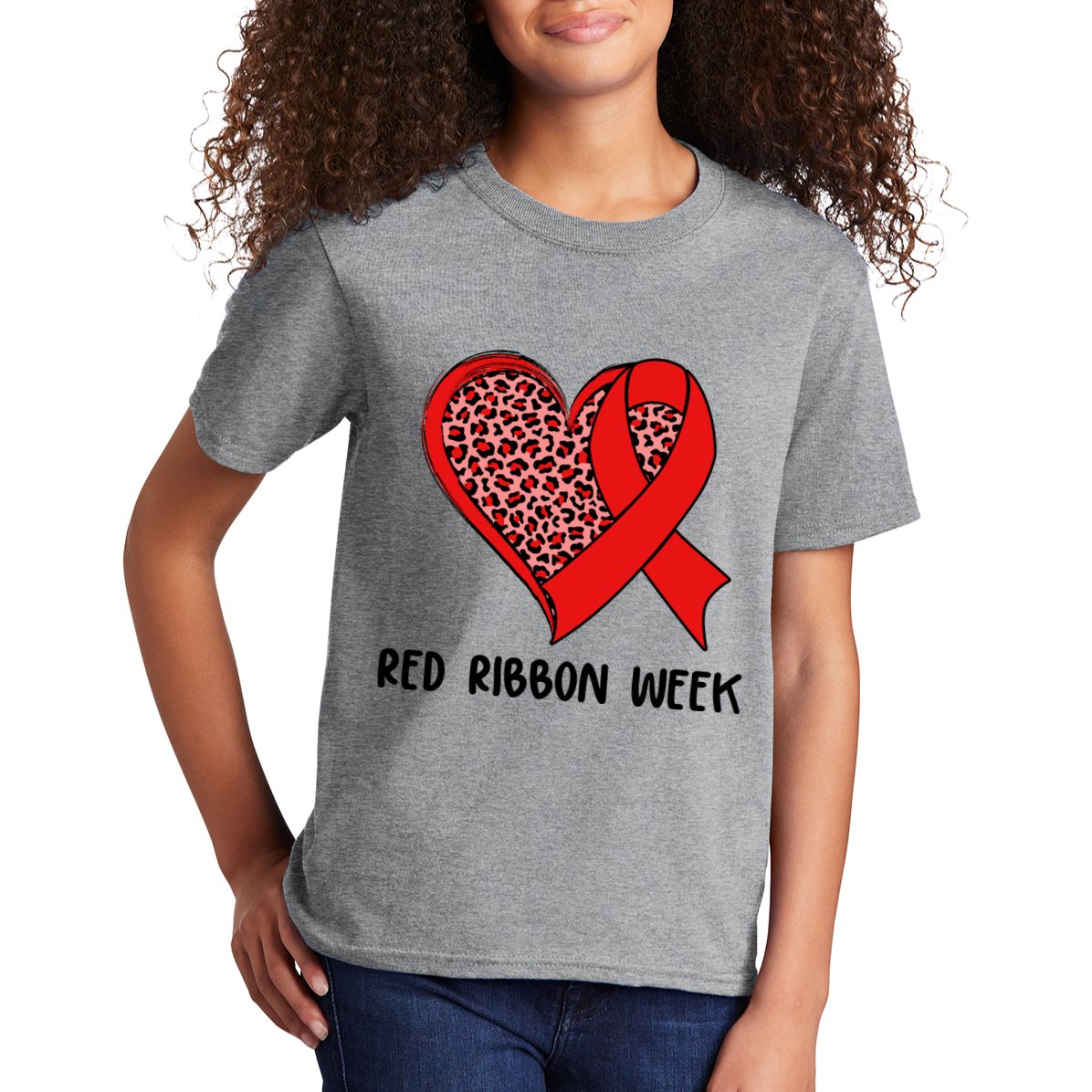 Red Ribbon Awareness Week Leopard Print Heart Kids T-Shirt