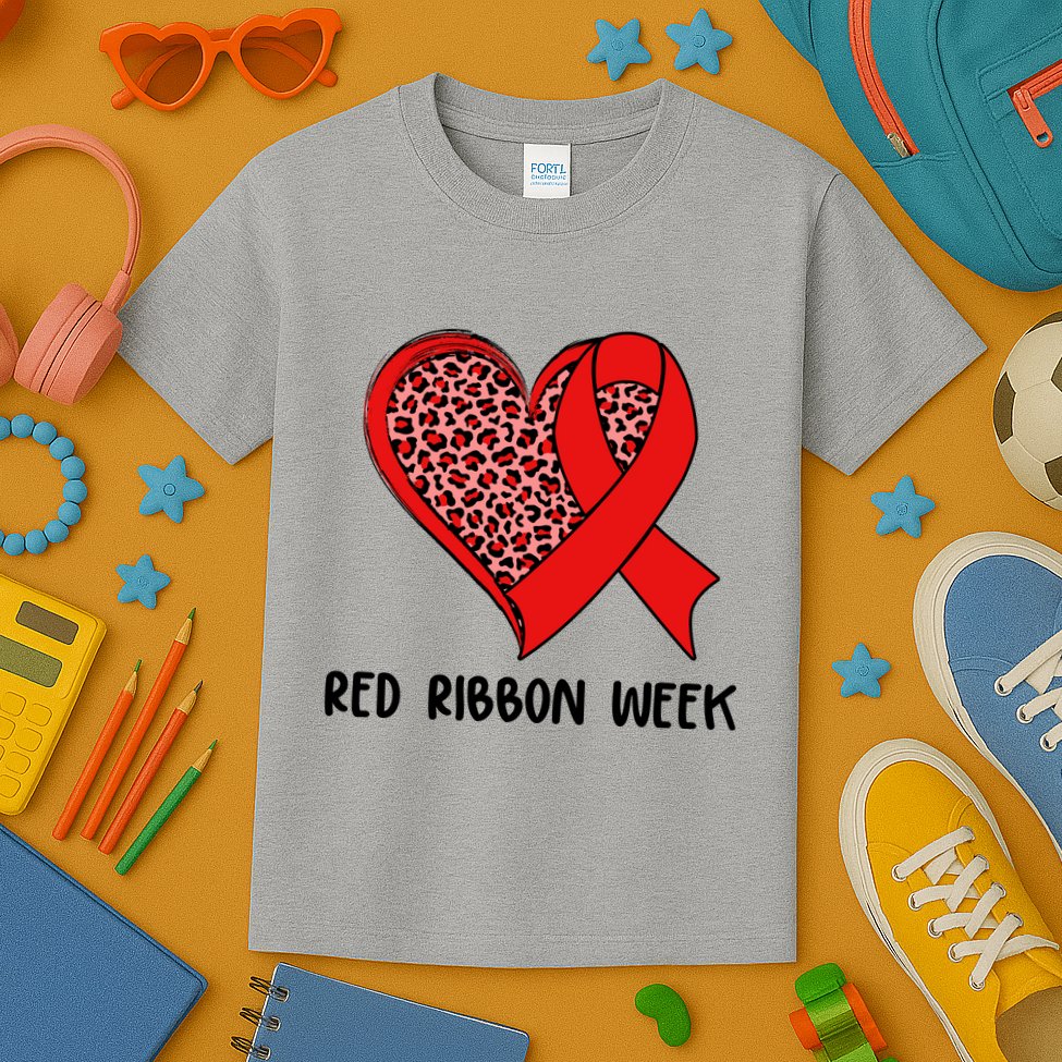 Red Ribbon Awareness Week Leopard Print Heart Kids T-Shirt