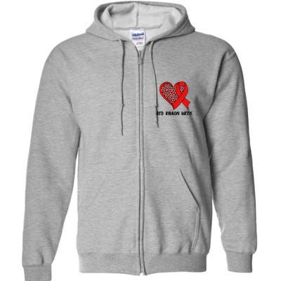 Red Ribbon Awareness Week Leopard Print Heart Full Zip Hoodie