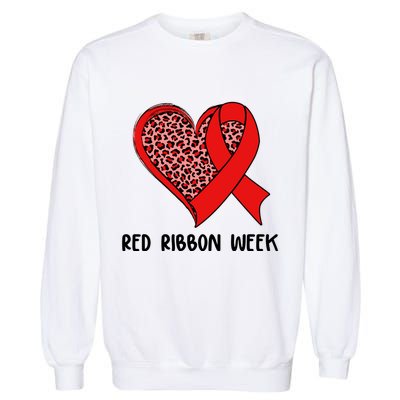 Red Ribbon Awareness Week Leopard Print Heart Garment-Dyed Sweatshirt