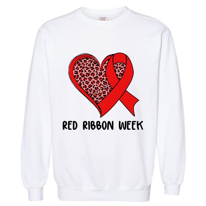 Red Ribbon Awareness Week Leopard Print Heart Garment-Dyed Sweatshirt