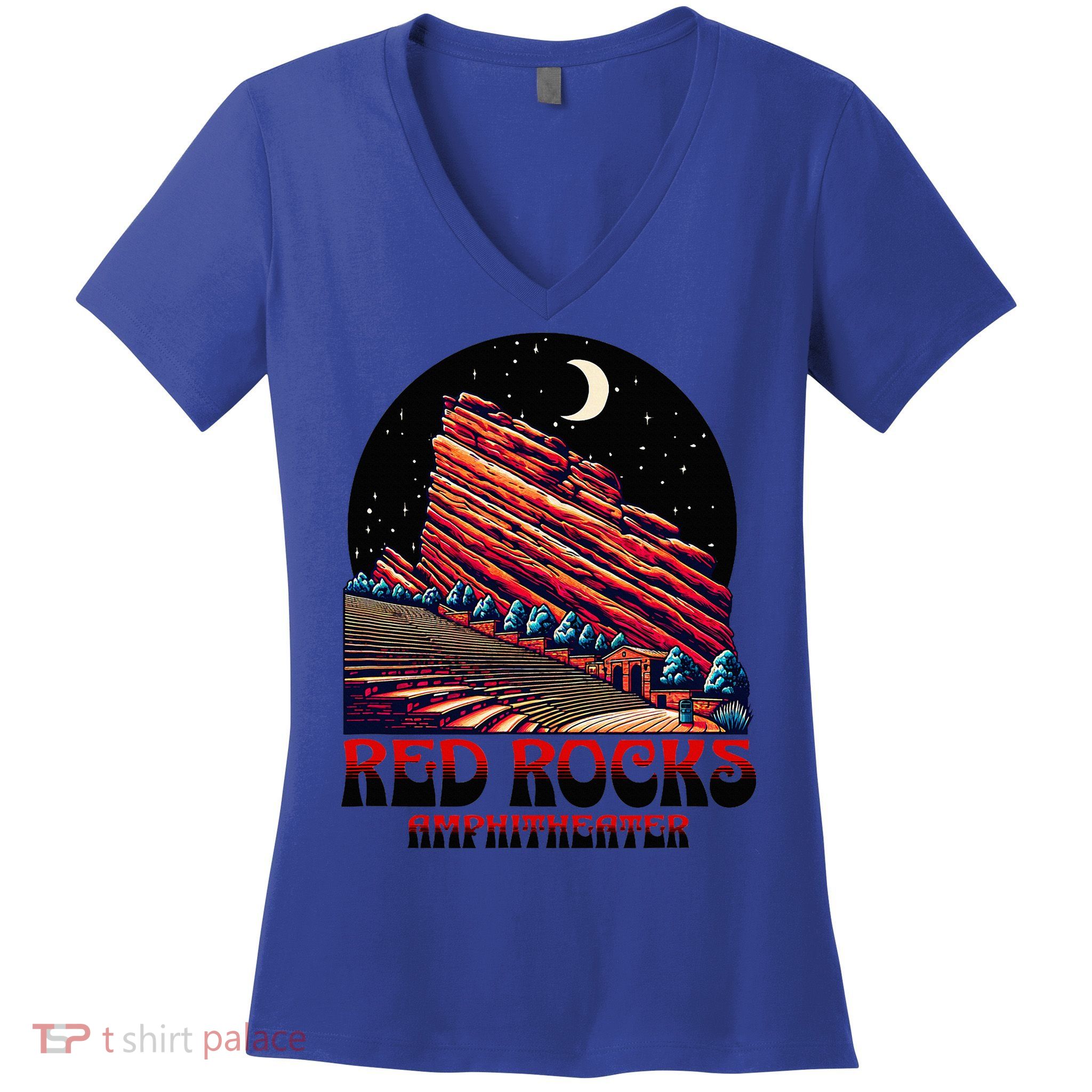 Red Rocks Amphitheater & The Moon Morrison Colorado Women's V-Neck T-Shirt