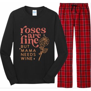 Retro Roses Are Fine But Mama Needs Wine Valentine's Day Gift Long Sleeve Pajama Set