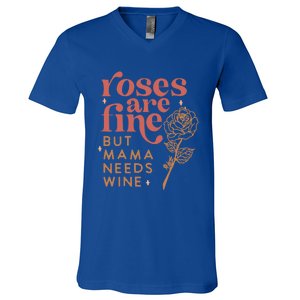 Retro Roses Are Fine But Mama Needs Wine Valentine's Day Gift V-Neck T-Shirt