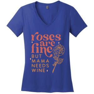 Retro Roses Are Fine But Mama Needs Wine Valentine's Day Gift Women's V-Neck T-Shirt