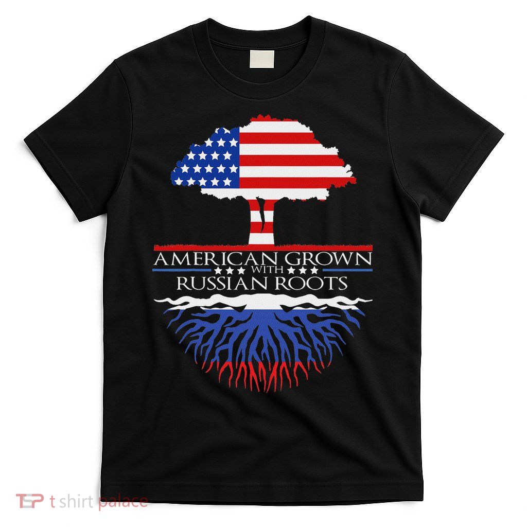 Russian Roots American Grown Tree Flag Usa Russia Gift T-Shirt